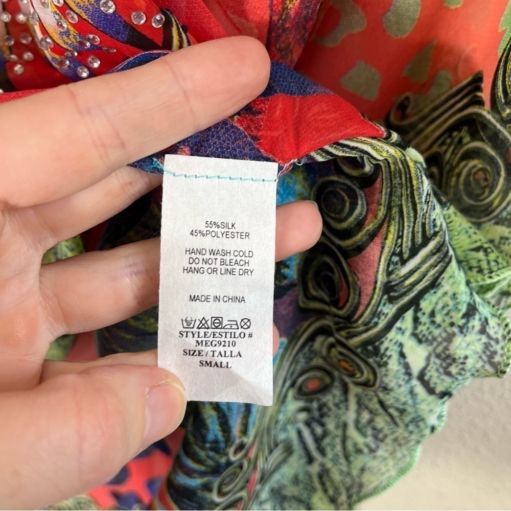MEGHAN LOS ANGELES Silk Rhinestone Butterfly Poncho Tunic Top‎ - Picture 11 of 12